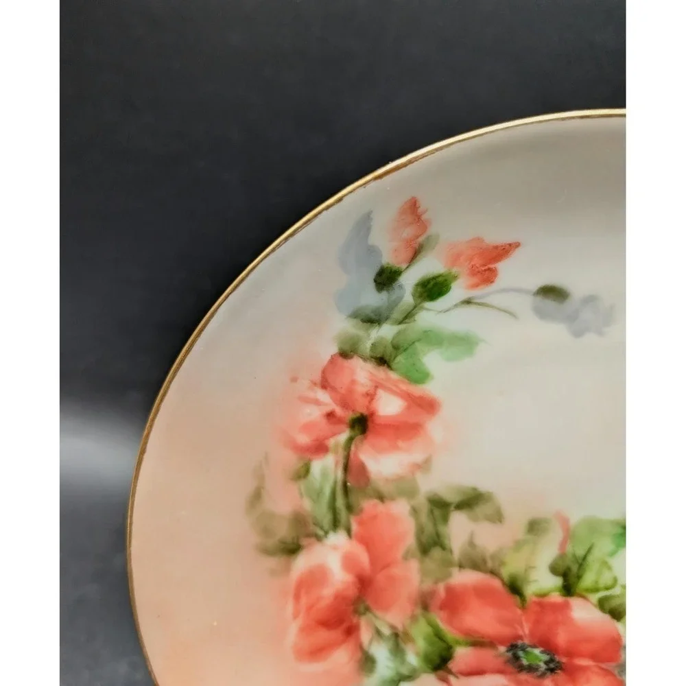 J&C Bavaria Hand Painted Porcelain Plate Red Poppies Gold Rim‎ Vintage Floral 8